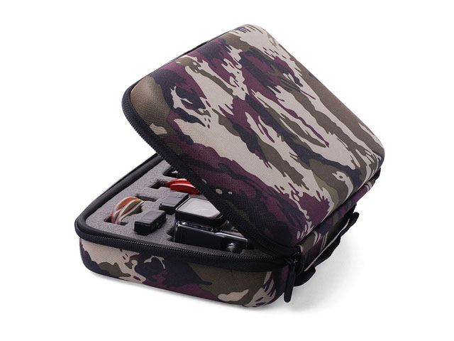 CamKix go pro skeleton storage travel case Water Resistant camouflage nylon covering and carabiner carrying