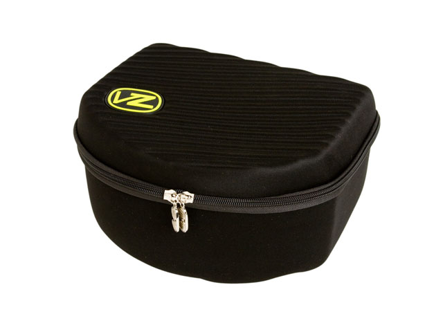 VonZipper EVA ski goggle organizer case with webbing handle rubber patch logo and die cutting foam interior