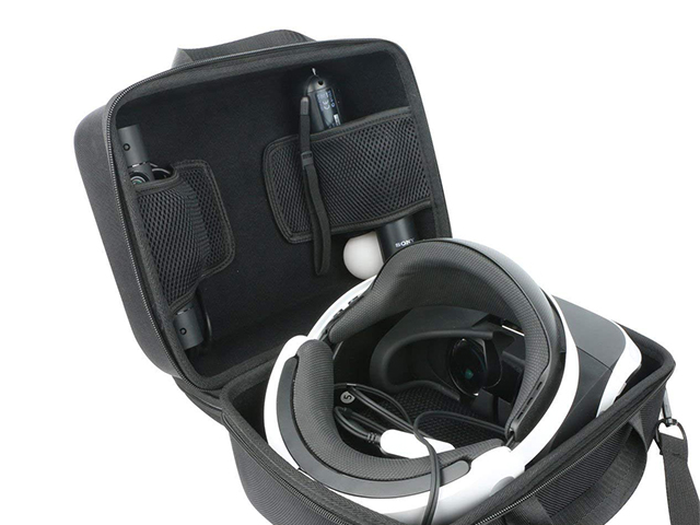 VR Headset case in large size sandwich mesh pocket inside