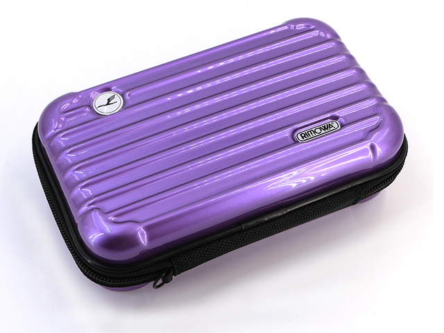 Makeup brush holder travel case purple hard shell PC ABS mesh pocket with shoulder strap