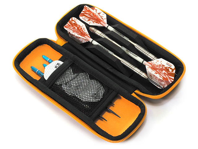 Hard Shell EVA Darts Case black leather fabric with orange zipper