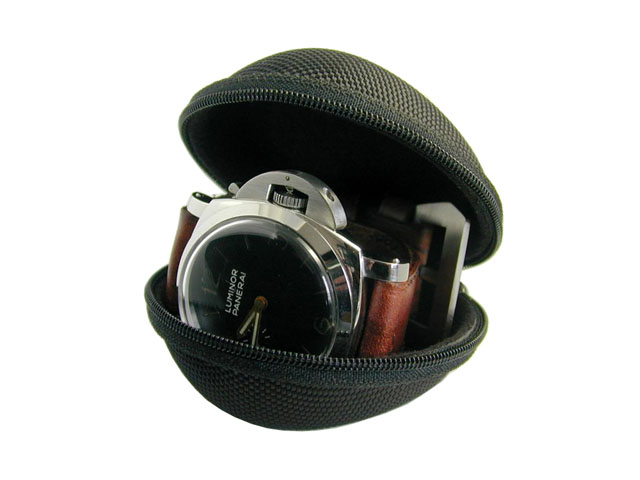 Zippered EVA watch holder box for men coated with heavy duty nylon metal plate logo various colors