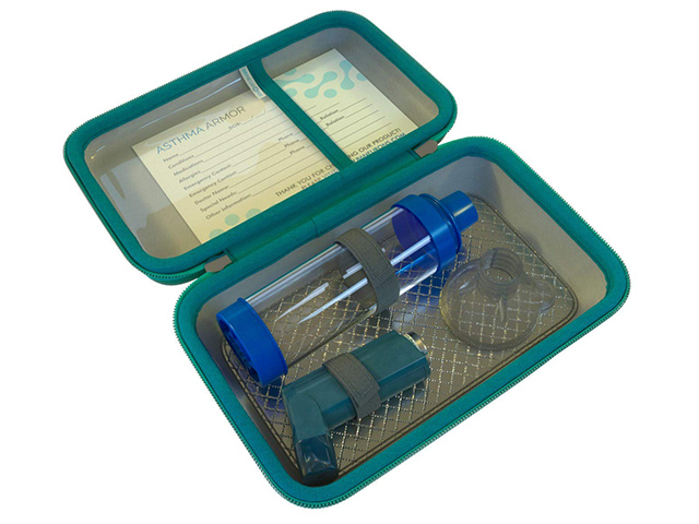 Inhaler Spacer mask Medication carrying case with velcro band