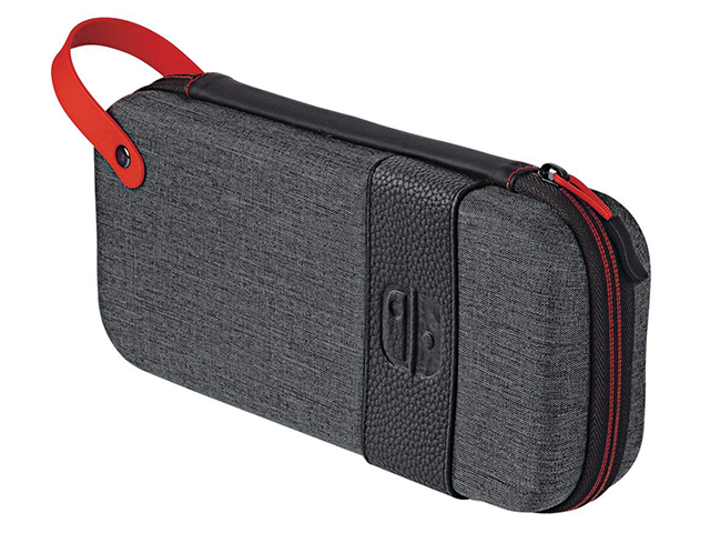 New nintendo 3ds carrying case dark grey fabric with red leather wrist handle