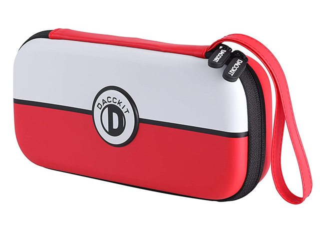 Nintendo 3ds carrying case red and white pattern zippered mesh pocket inside