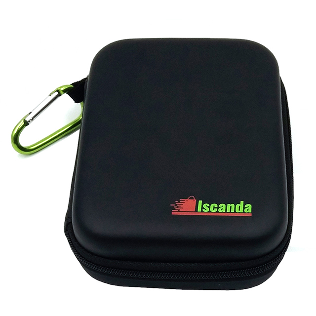 Rectangle Black EVA Leather protective Case for Iscanda with printed logo and carabiner carrying
