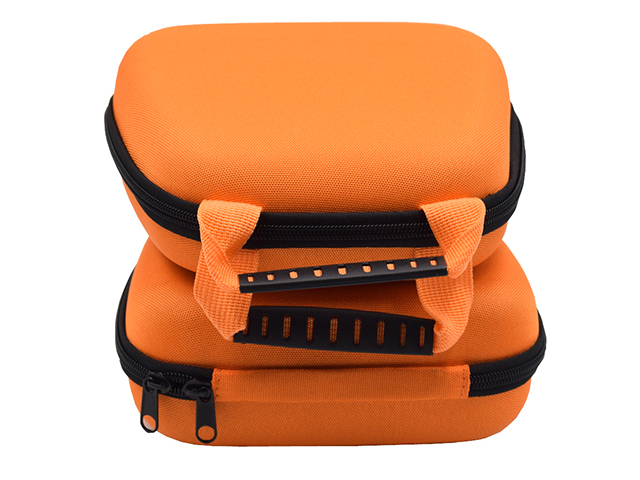 Custom Orange EVA Poly carrying Case with double webbing handle sandwich mesh pockets