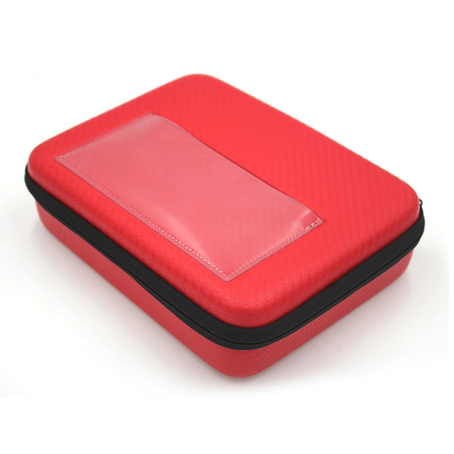 红色碳纤纹PU EVA压模包 带透明TPU名片插袋