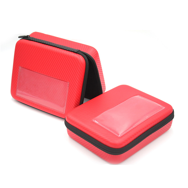 红色碳纤纹PU EVA压模包 带透明TPU名片插袋