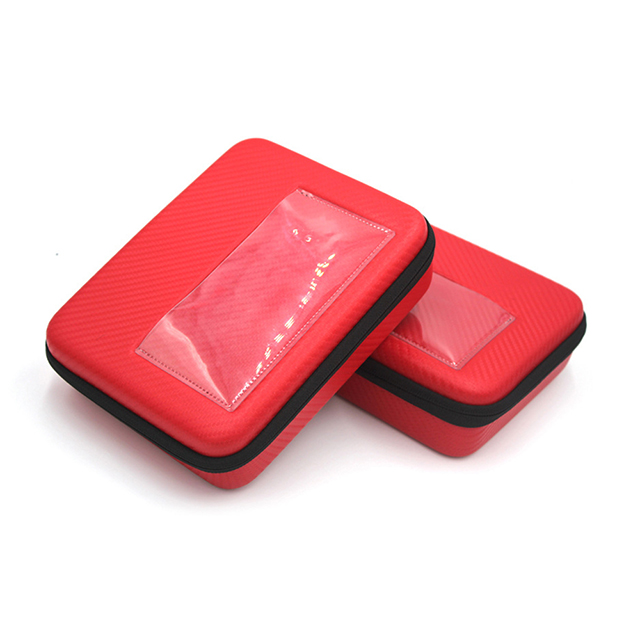 Custom Hot Red EVA carry Case with transparent card pouch on lid