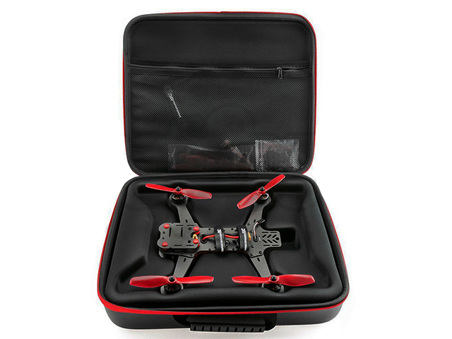 Custom EVA travel case for Vortex 250 PRO with black football pattern PU and molded Inlay