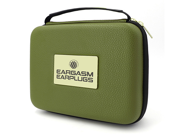 Custom EVA leather case SETS for Shooting Earplugs in armgreen color with flocking EVA inlay