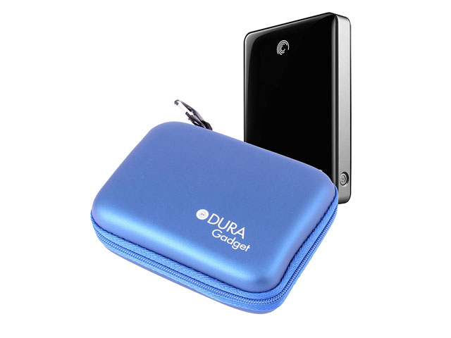Dura Gadget EVA case for external hard disk leather covering with carabiner carrying and mesh pockek elastic band