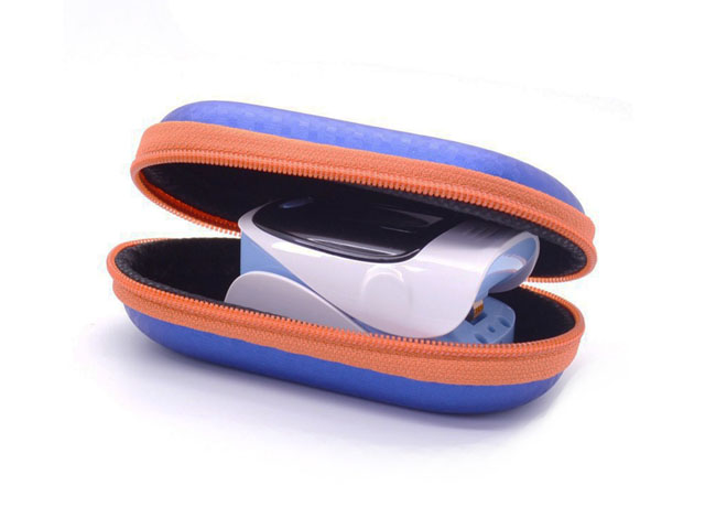 Molded EVA Digital finger oximeter pouch bag carbon fiber covering nylon zipper closure velvet lining embossed logo